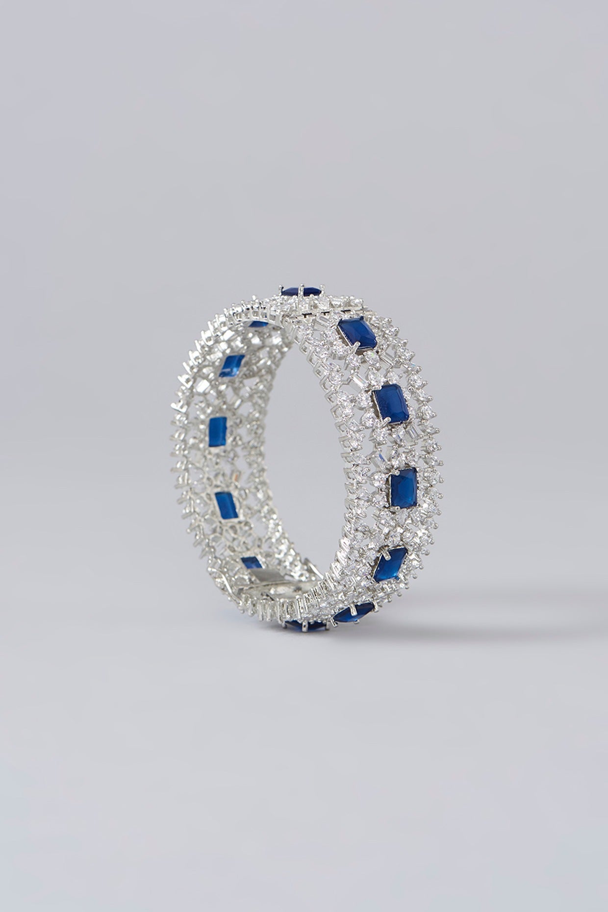 White Finish Diamond & Sapphire Stone Bangles (Set of 2)