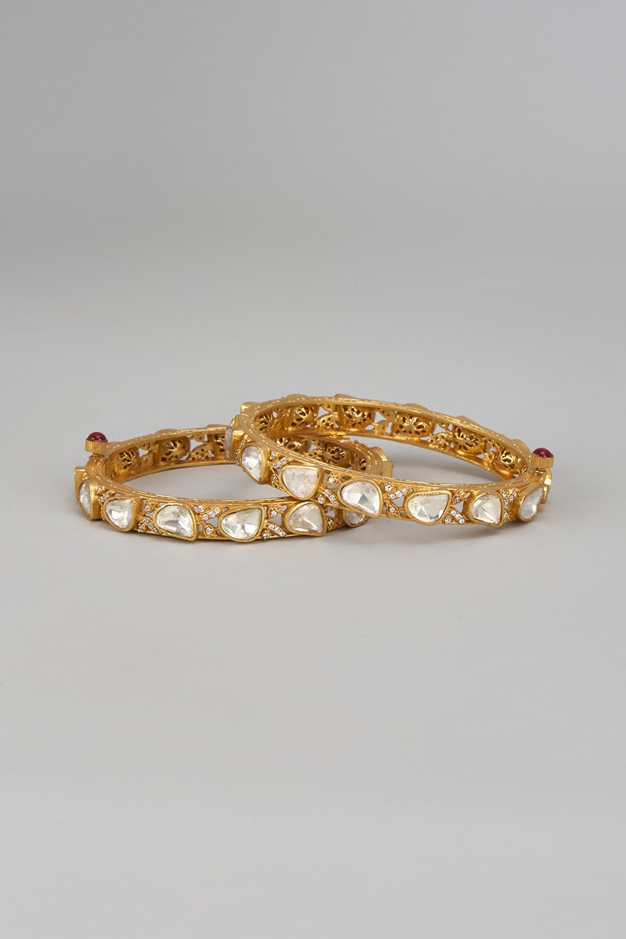 Gold Finish Moissanite Polki Bangles (Set Of 2)