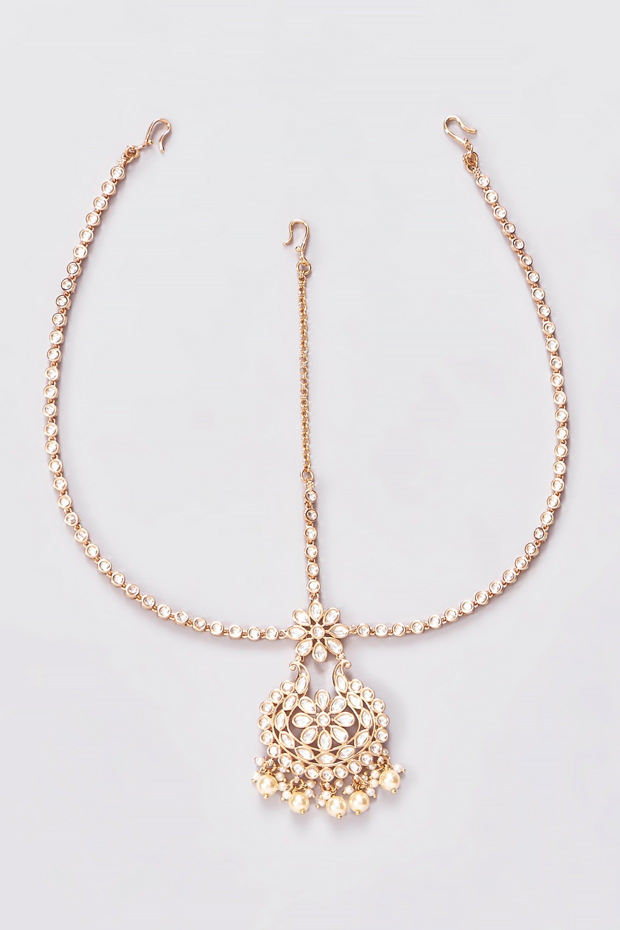 Gold Finish Kundan Polki & Pearl Mathapatti