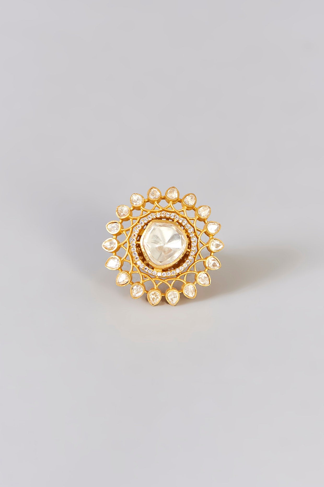 Gold Finish Moissanite Polki Ring