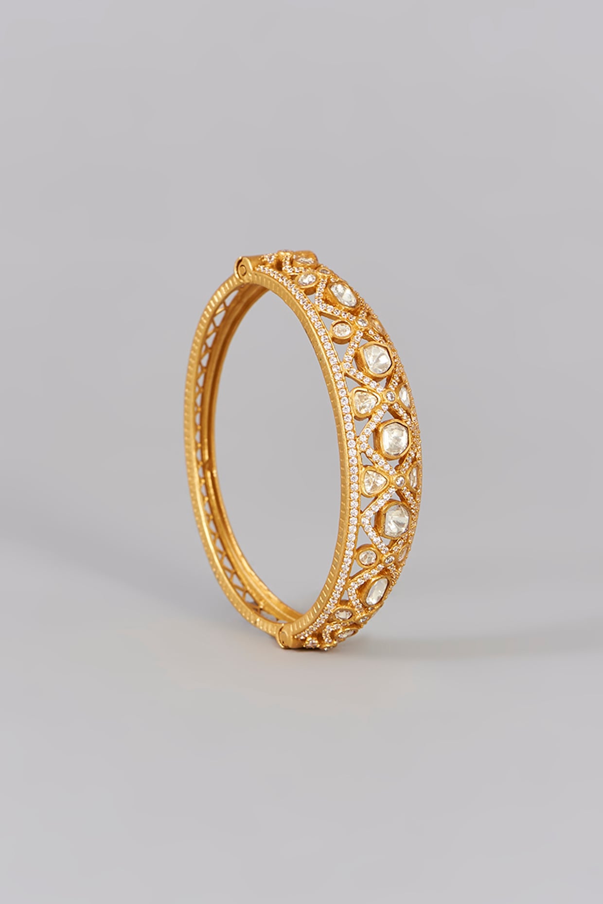 Gold Finish Moissanite Polki Kada