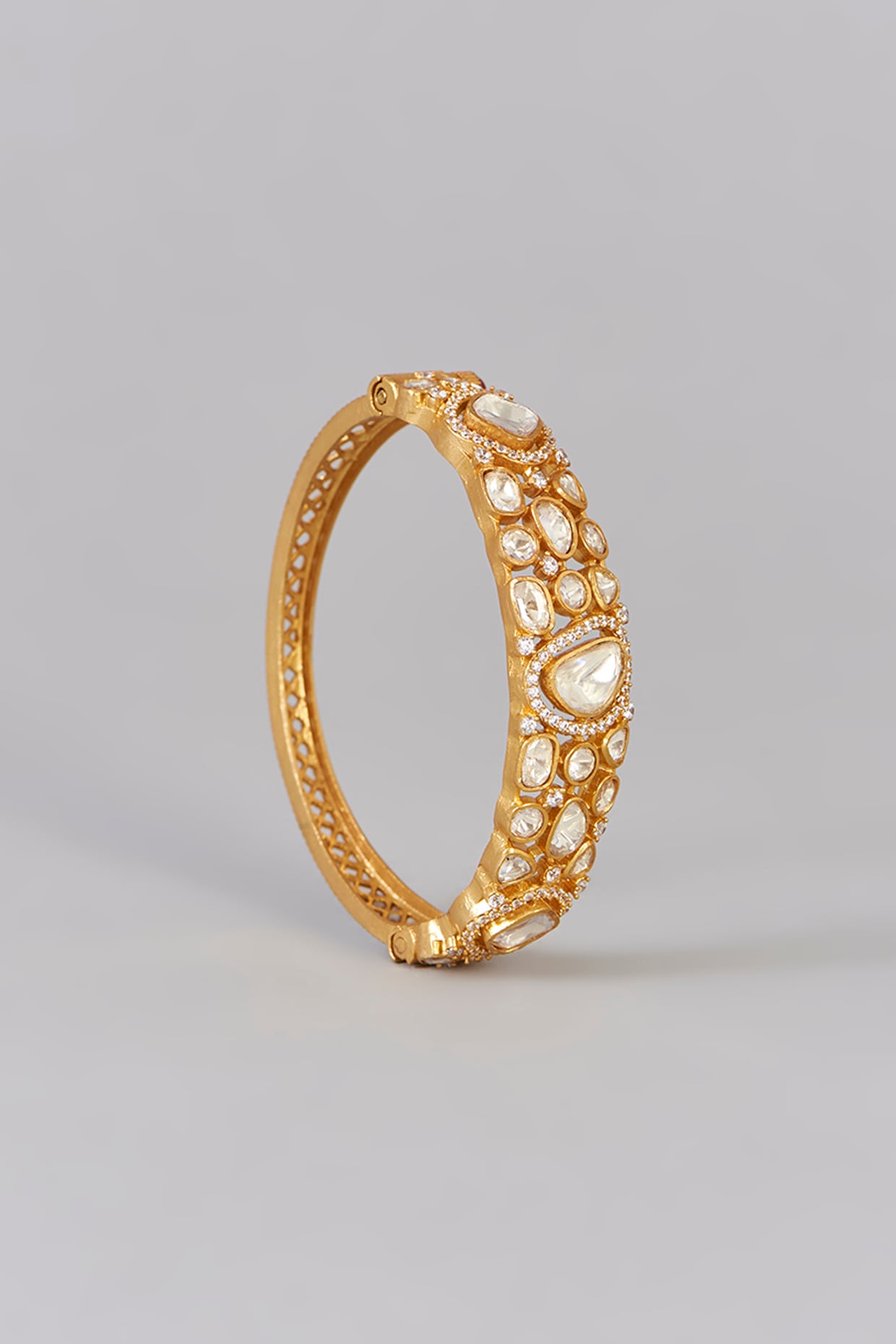 Gold Finish Moissanite Polki Kada