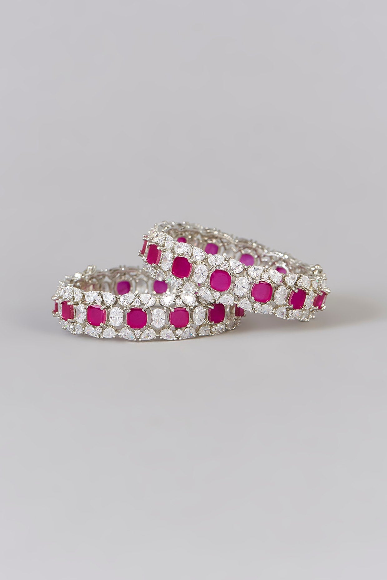 White Finish Diamond & Ruby Stone Bangles (Set of 2)