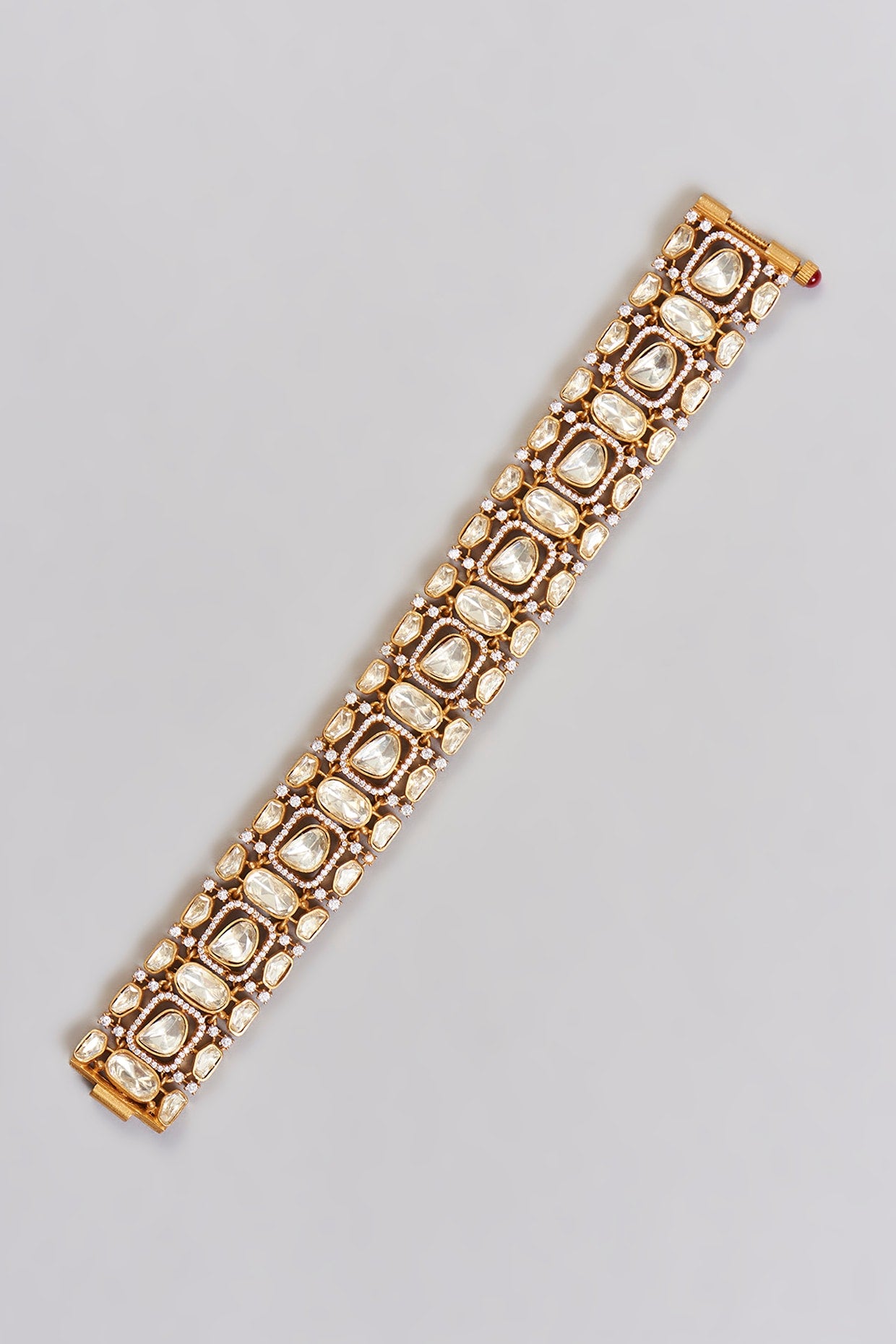 Gold Finish Moissanite Polki Bracelet