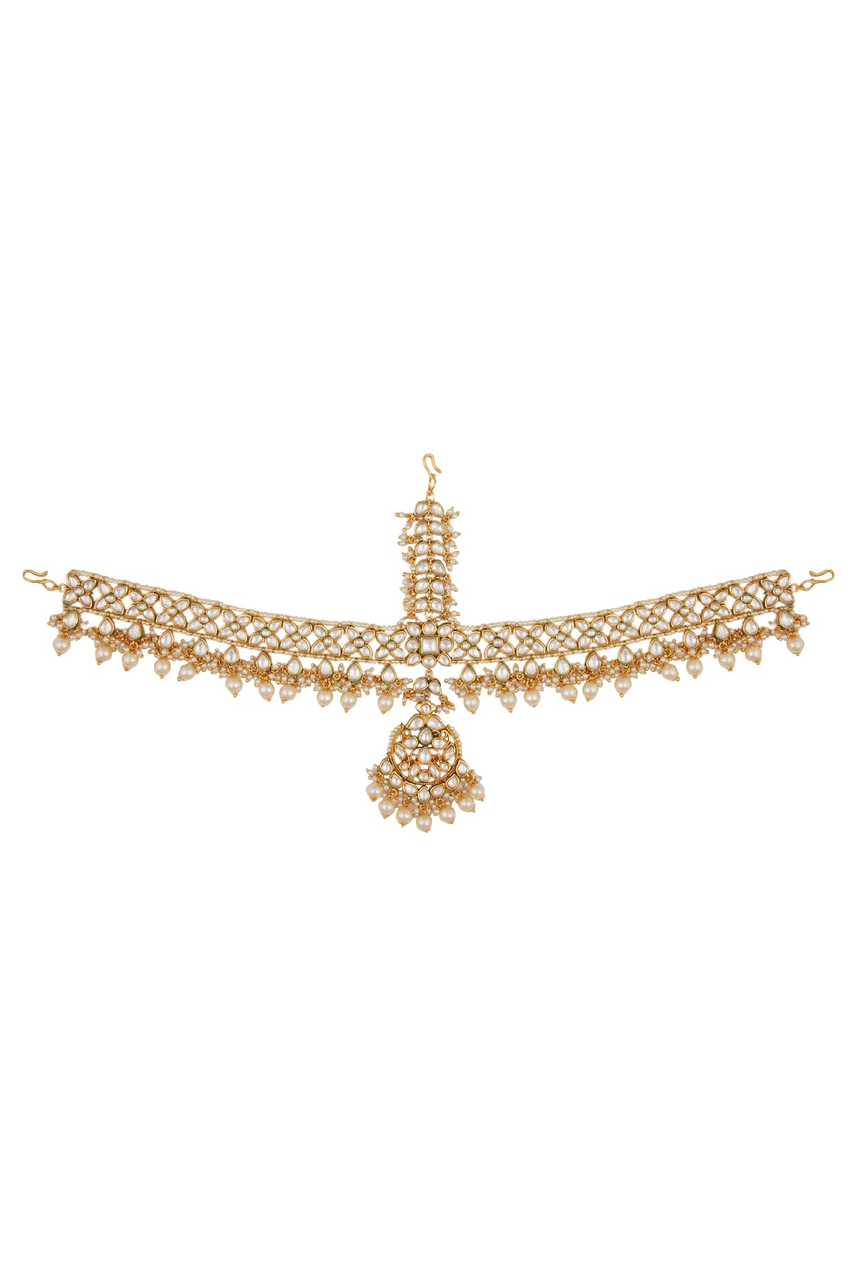 Gold Plated Kundan Polki & Pearl Mathapatti