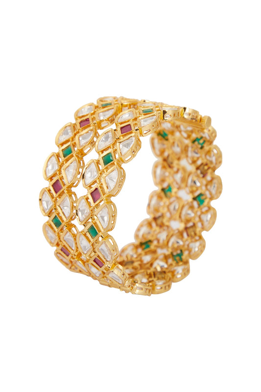 Gold Plated Kundan & Ruby Kada