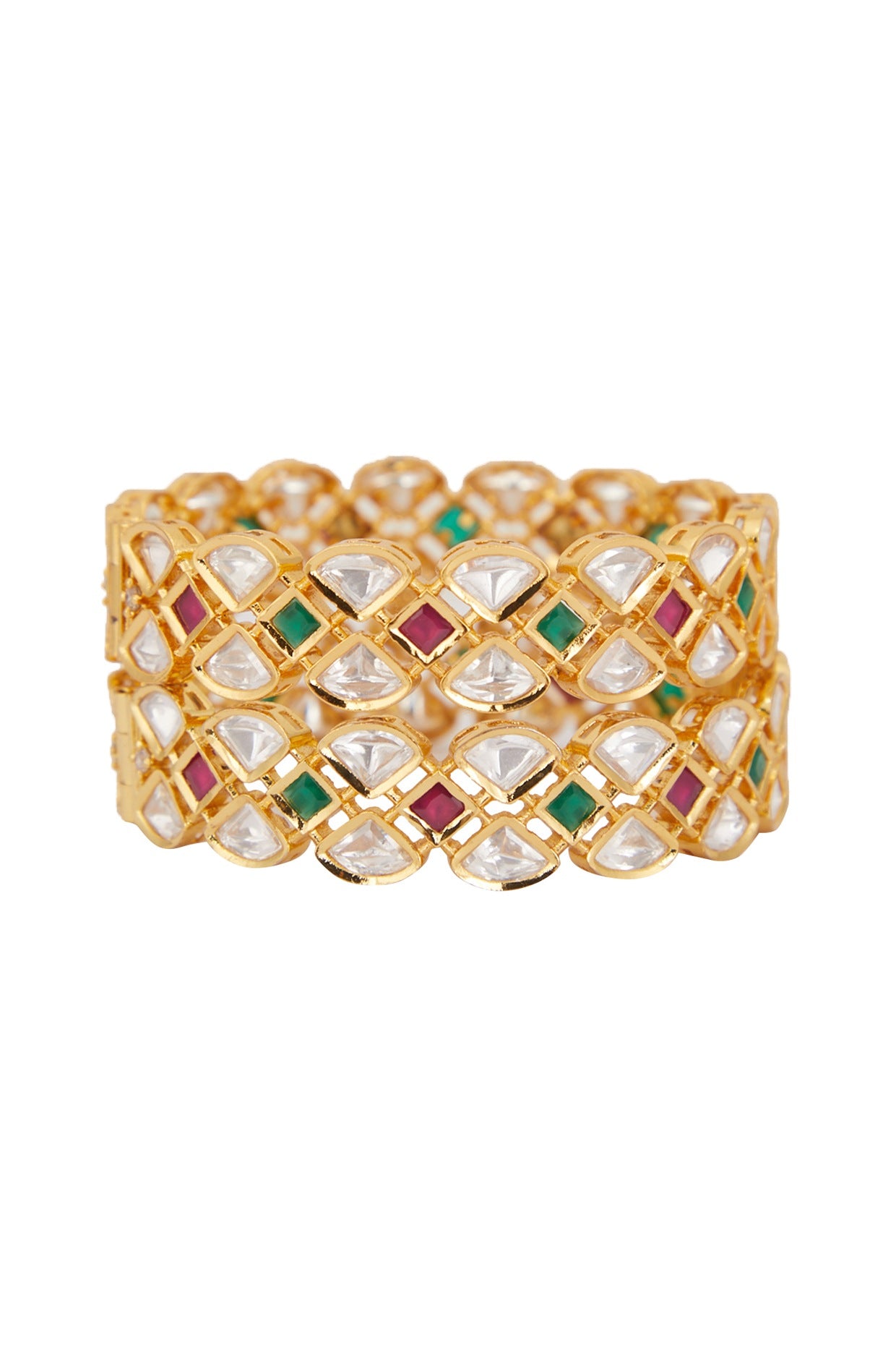 Gold Plated Kundan & Ruby Kada