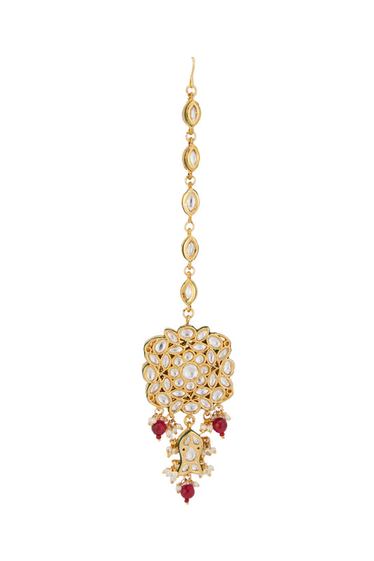 Gold Plated Kundan Polki & Pearl Maangtikka