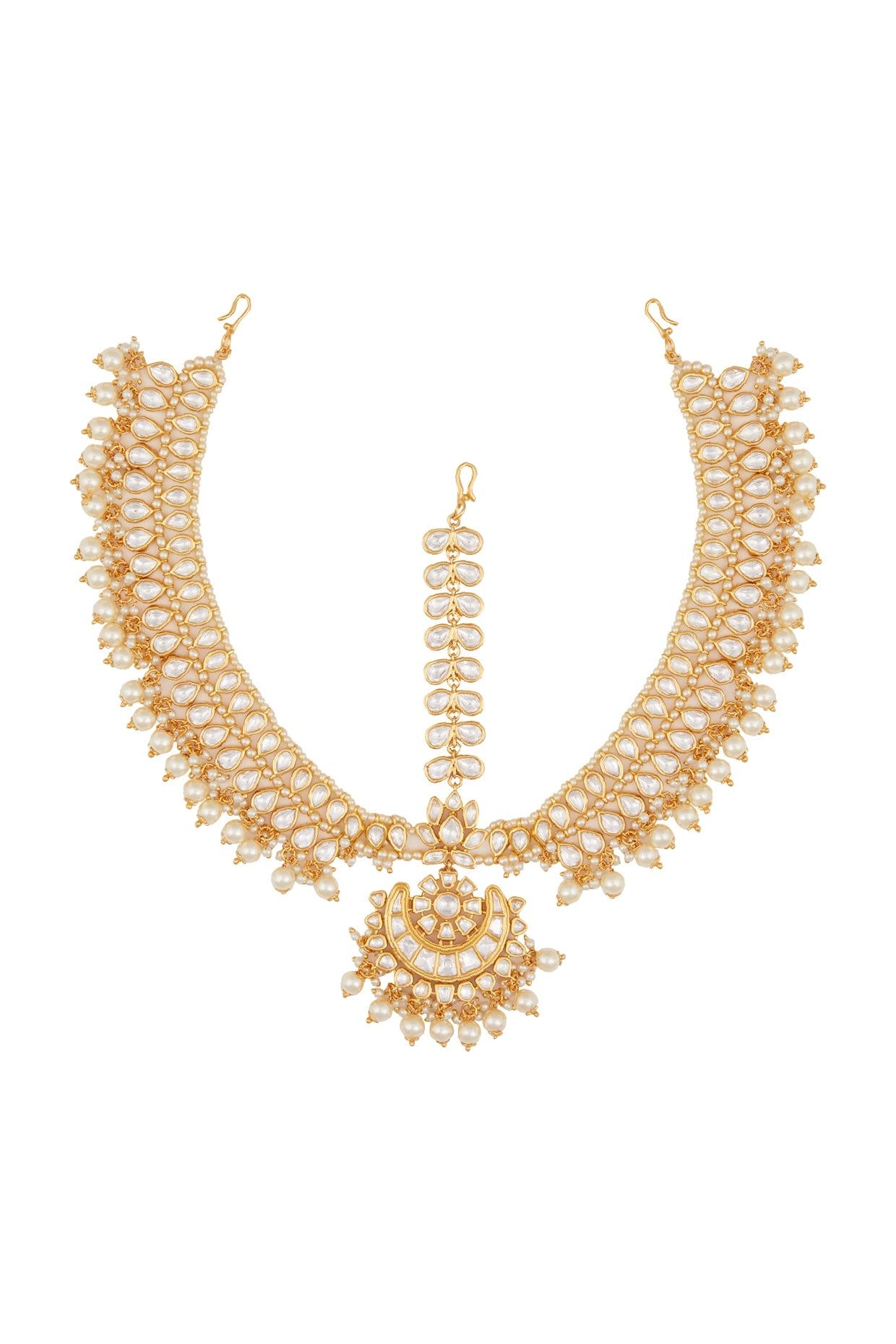 Gold Plated Kundan Polki & Pearl Matha Patti