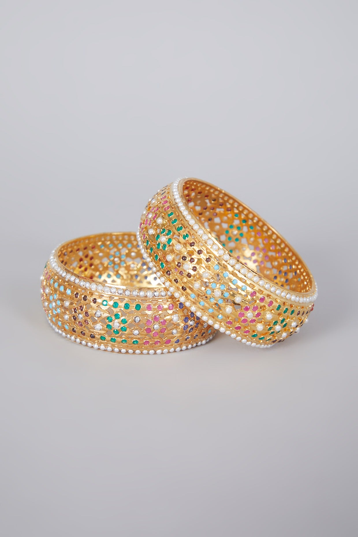 Gold Plated Kundan Polki Kadas (Set of 2)