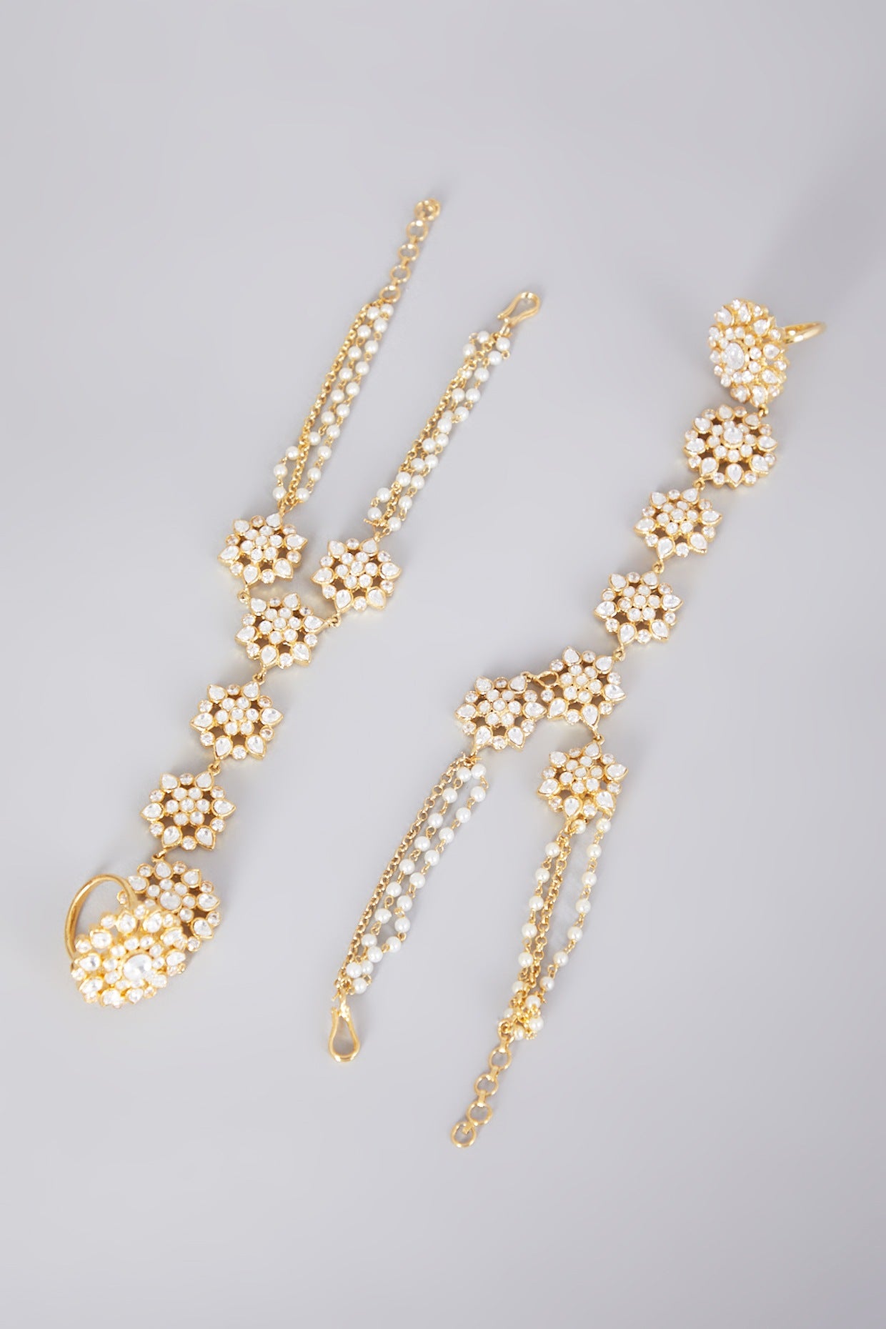 Gold Finish Kundan Polki Hath Phool