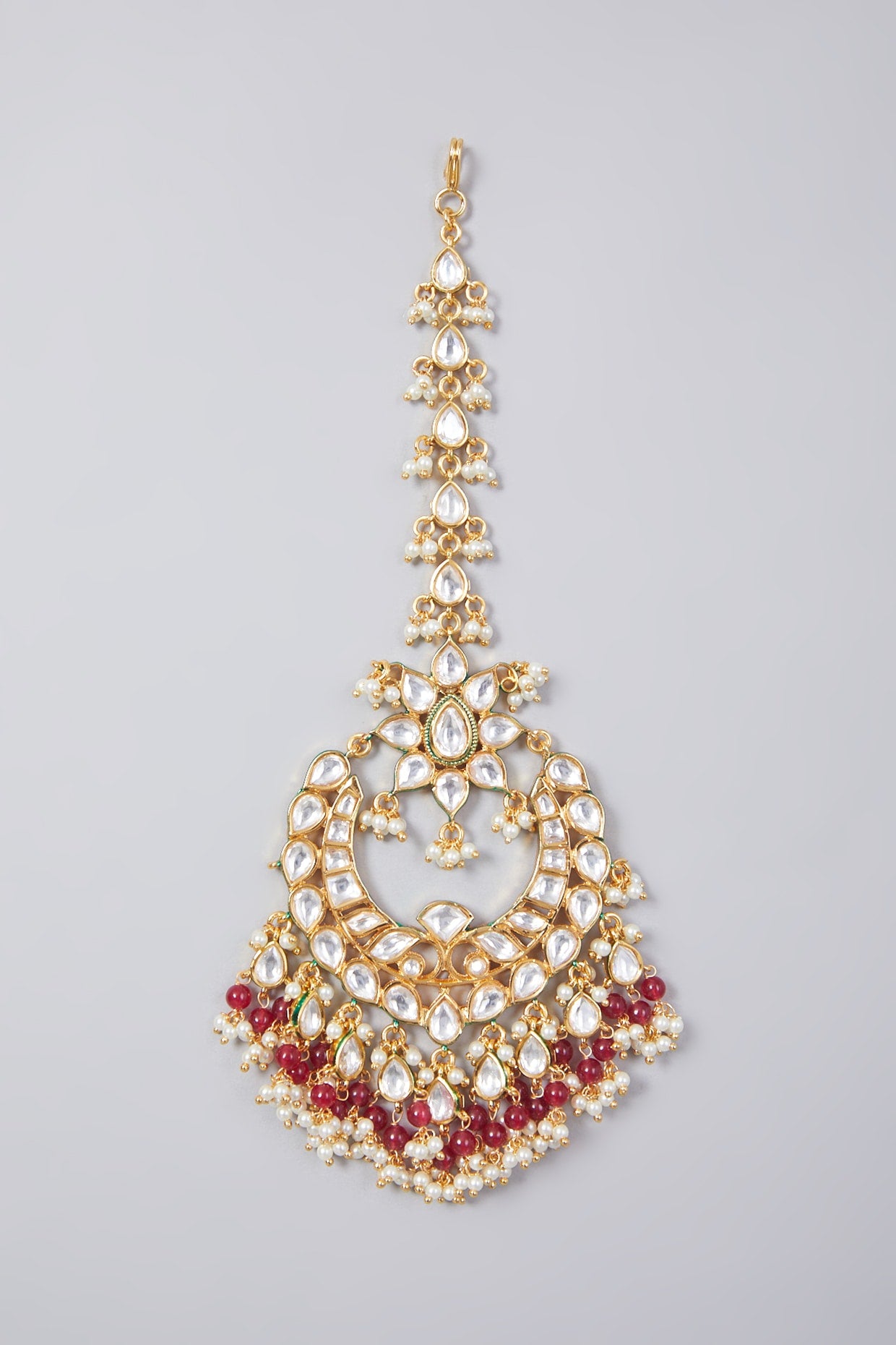 Gold Finish Kundan Polki & Pearl Maang Tikka