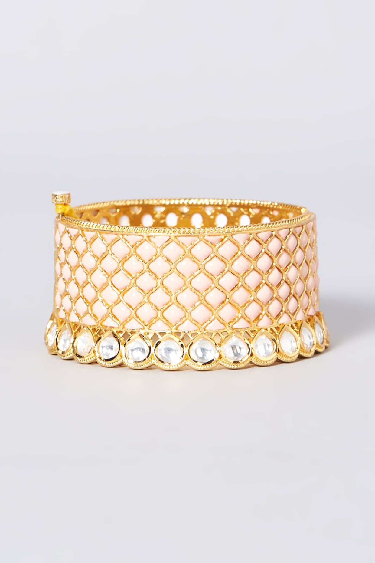 Gold Finish Kundan Polki & Pink Stone Cuff