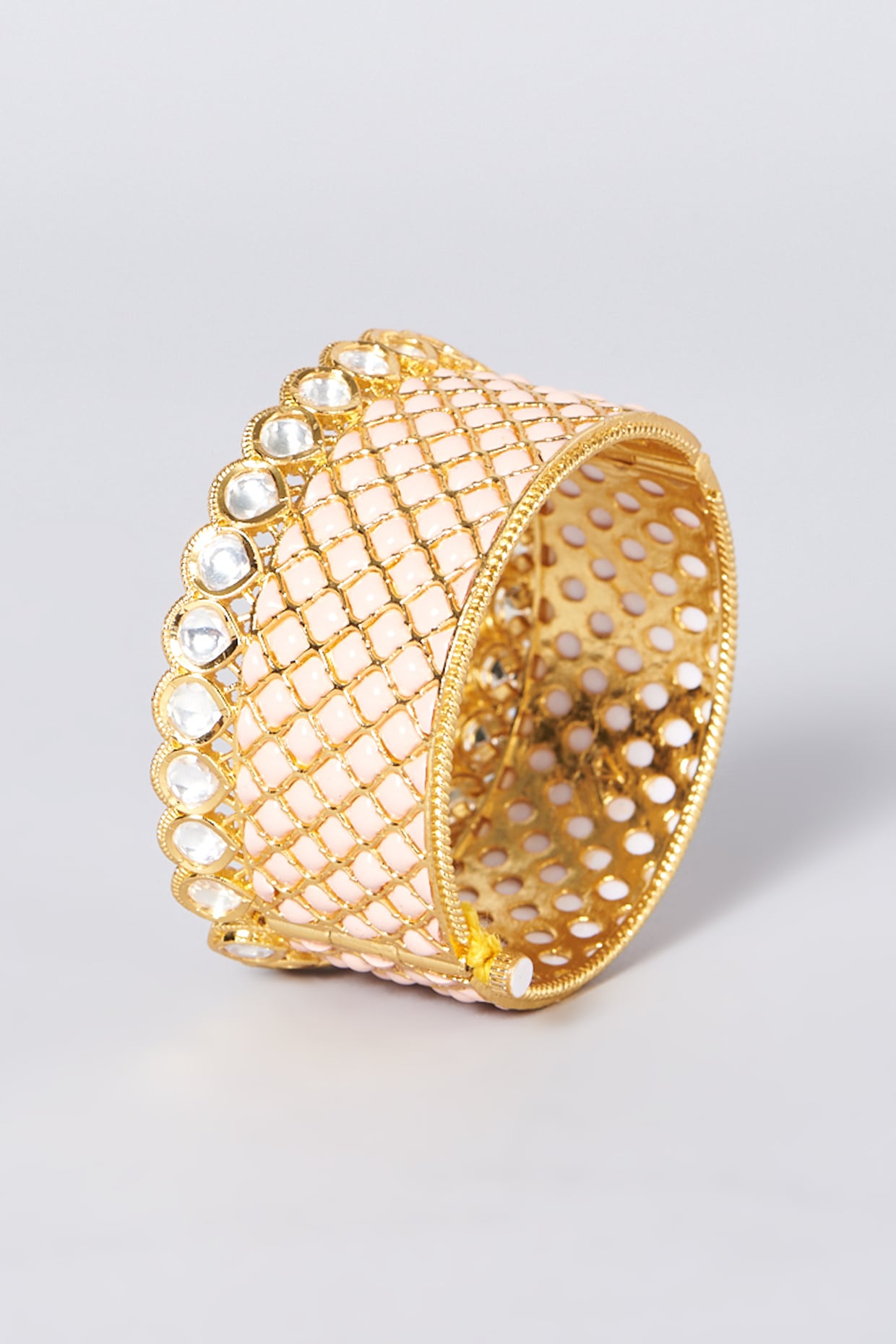 Gold Finish Kundan Polki & Pink Stone Cuff