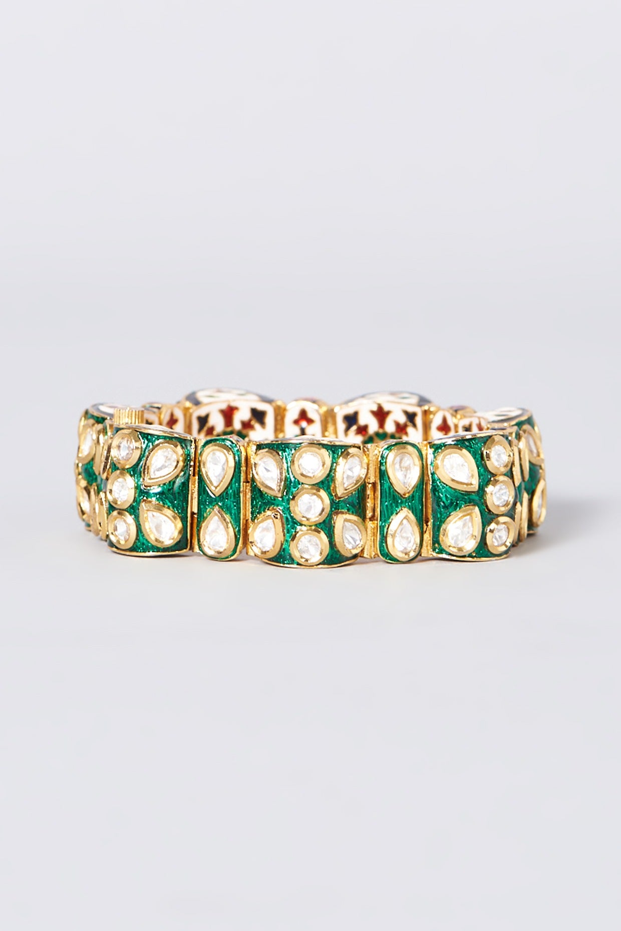 Gold Plated Kundan Polki Meenakari Openable Kada