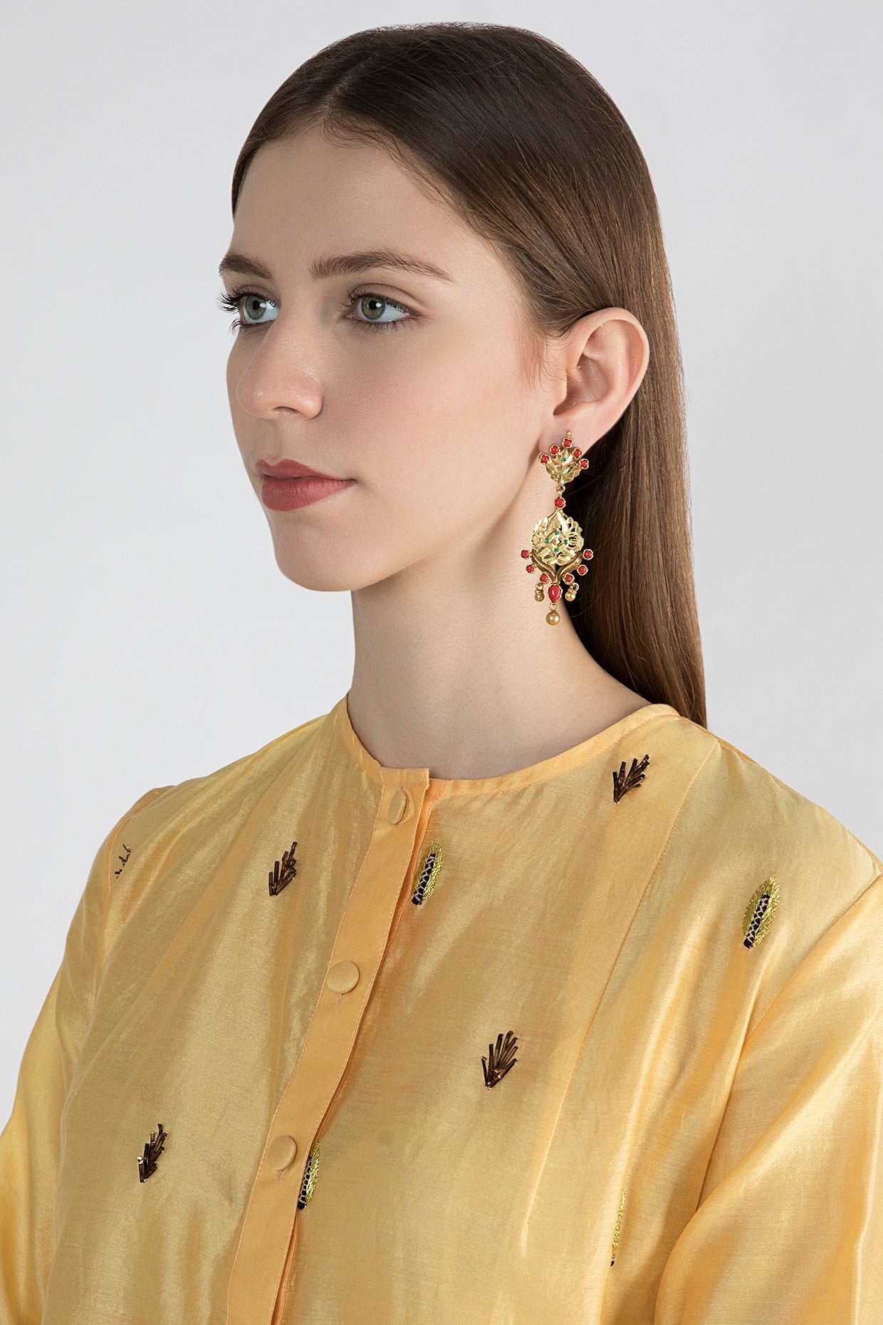 Gold Plated Moonga Beaded Dangler Earrings In Sterling Silver