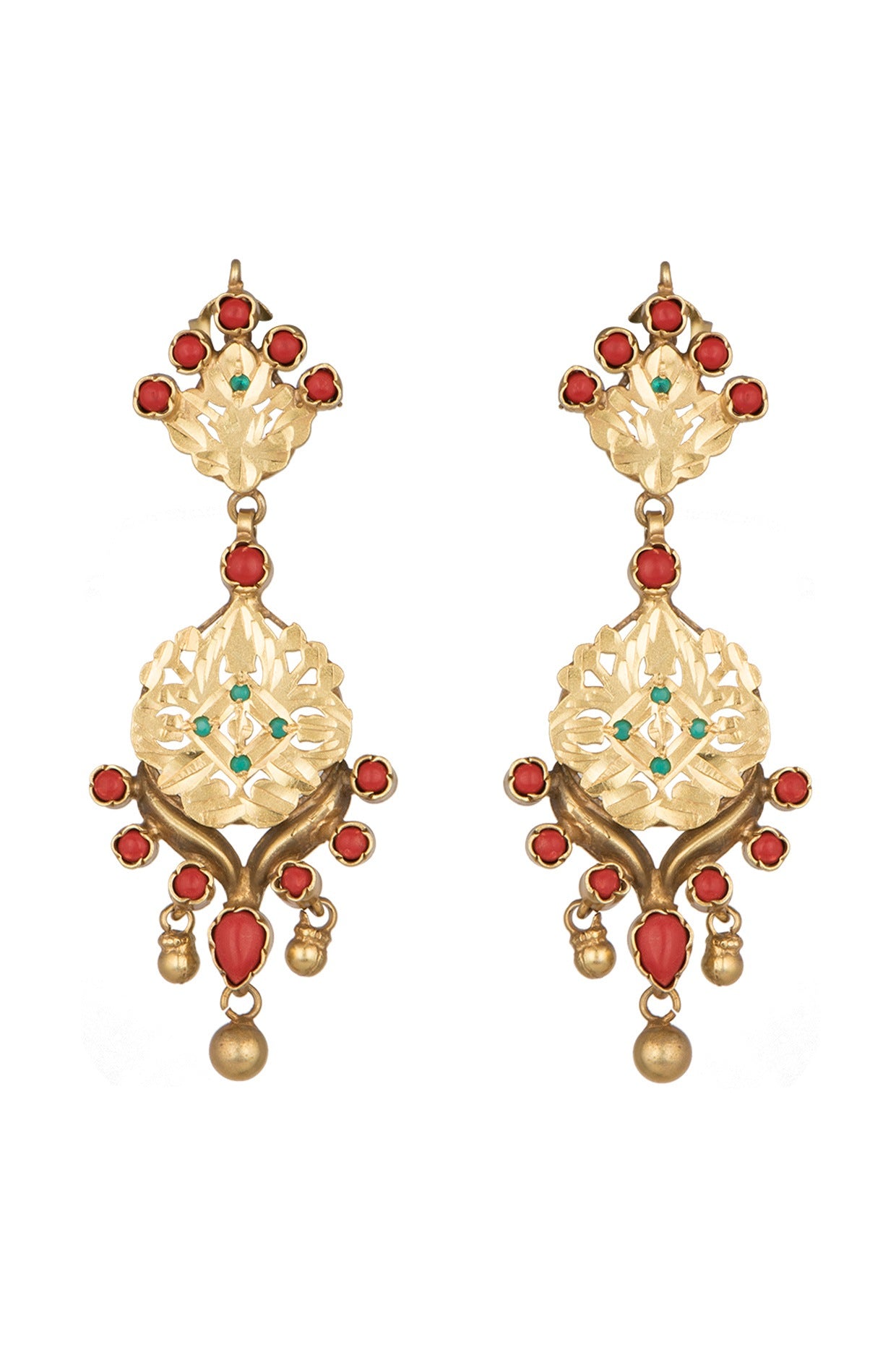 Gold Plated Moonga Beaded Dangler Earrings In Sterling Silver