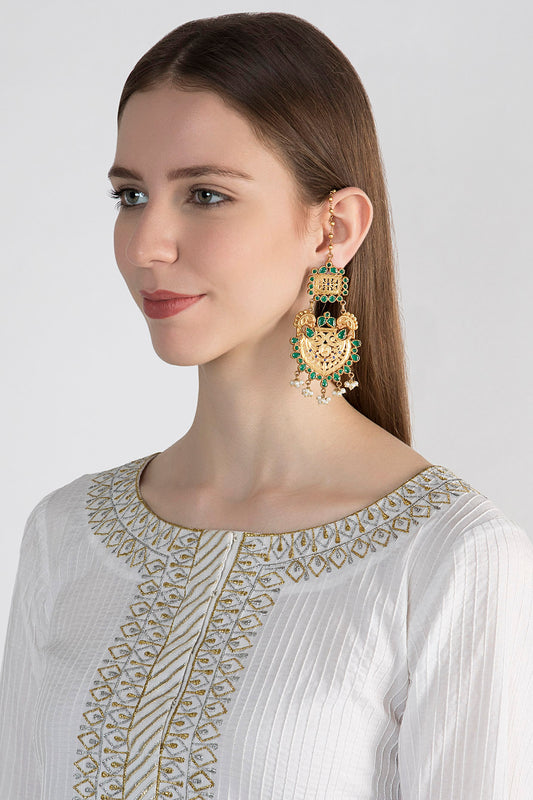 Gold Plated Emerald & Pearl Dangler Earrings In Sterling Silver