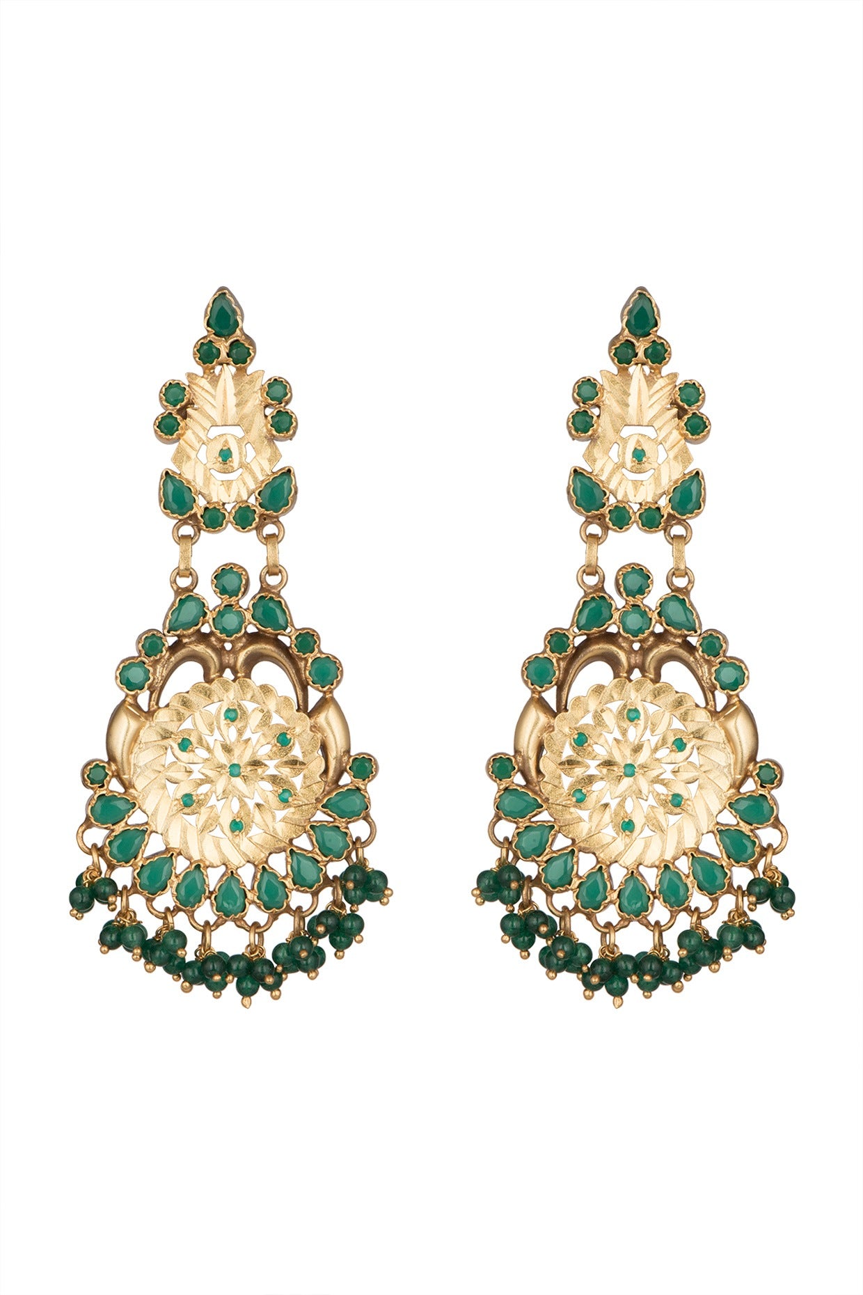 Gold Plated Emerald & Pearl Dangler Earrings In Sterling Silver