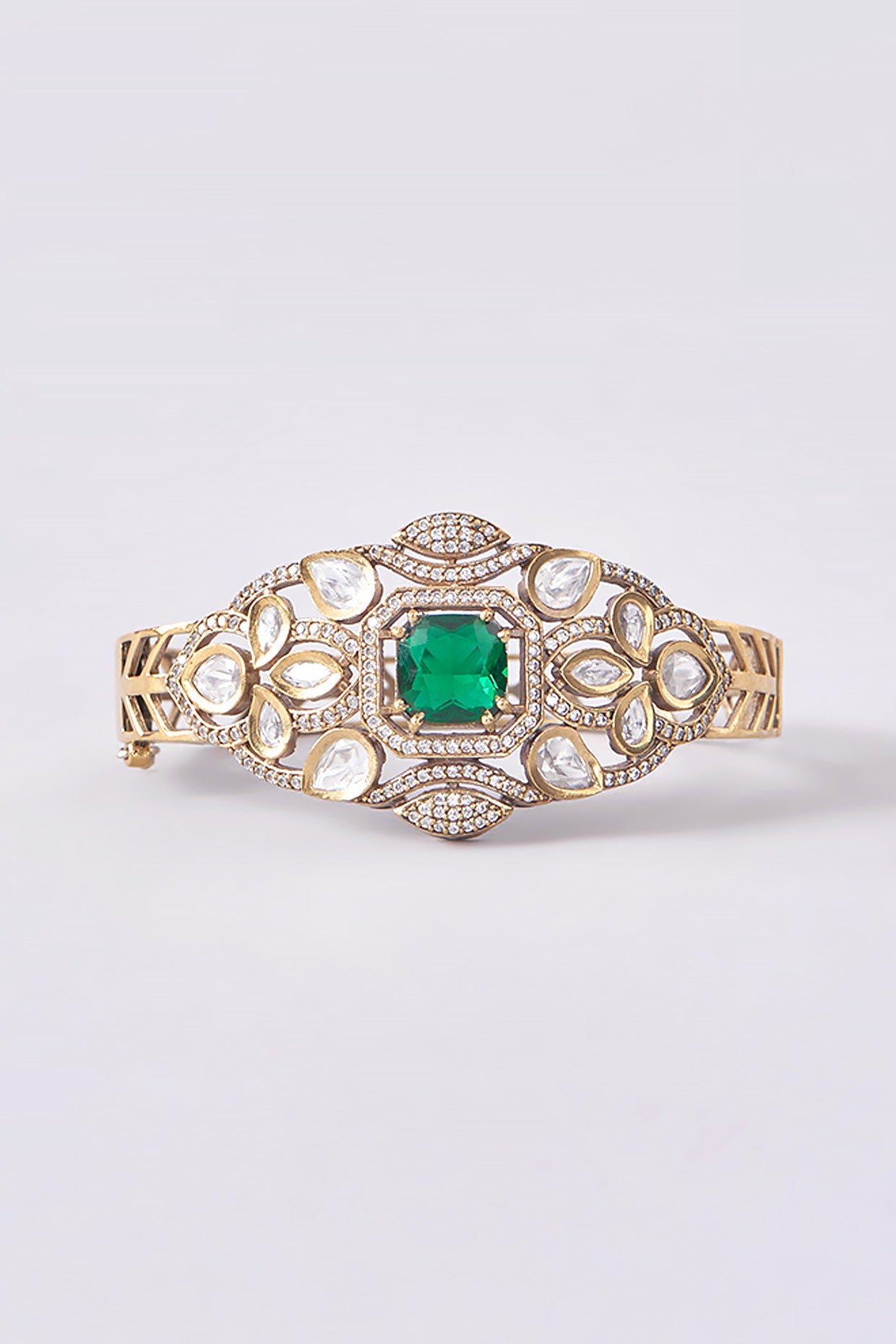 White Finish Diamond & Emerald Cuff