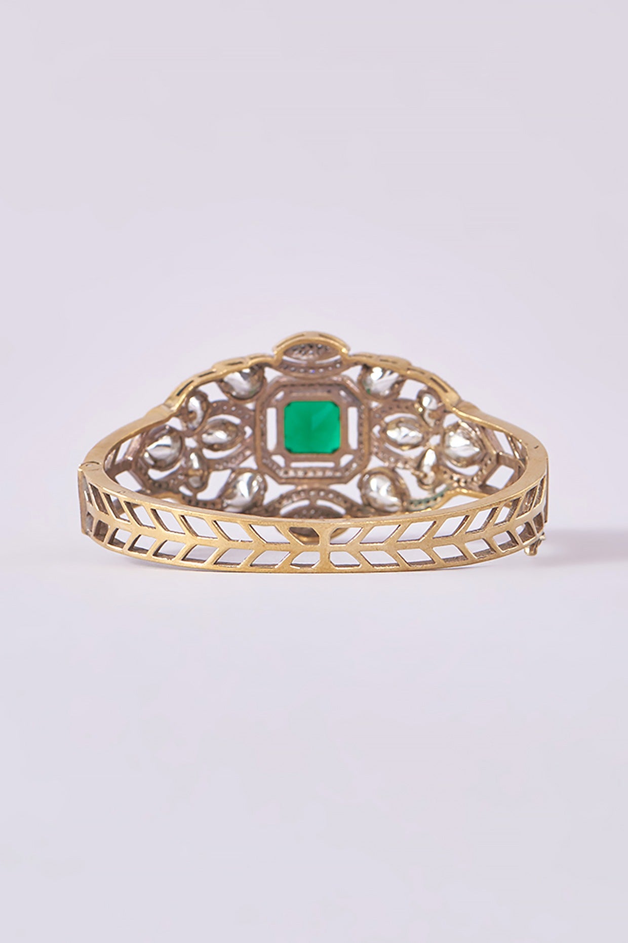 White Finish Diamond & Emerald Cuff