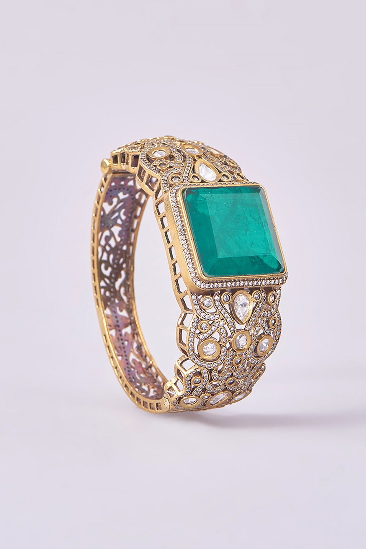 White Finish Diamond & Emerald Cuff