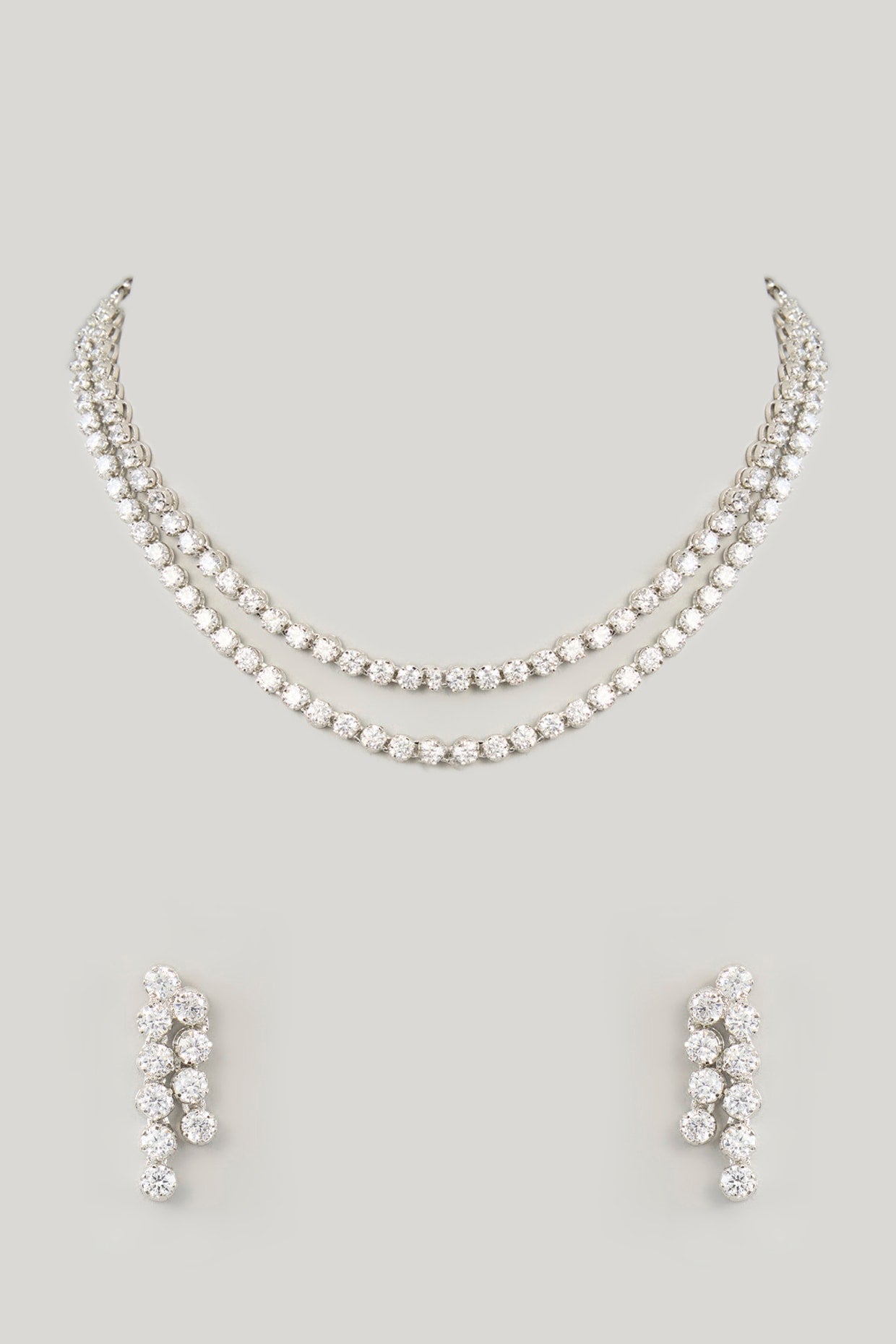 White Finish Diamond Layered Necklace Set