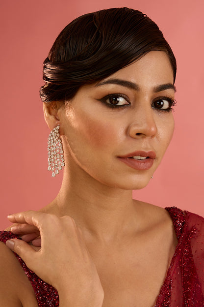 White Finish Diamond Dangler Earrings