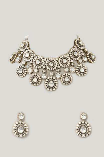White Finish Kundan Polki Necklace Set