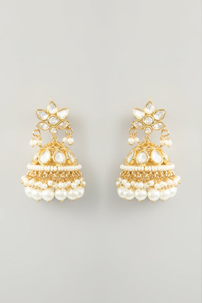 Gold Finish Kundan Polki & Pearl Necklace Set