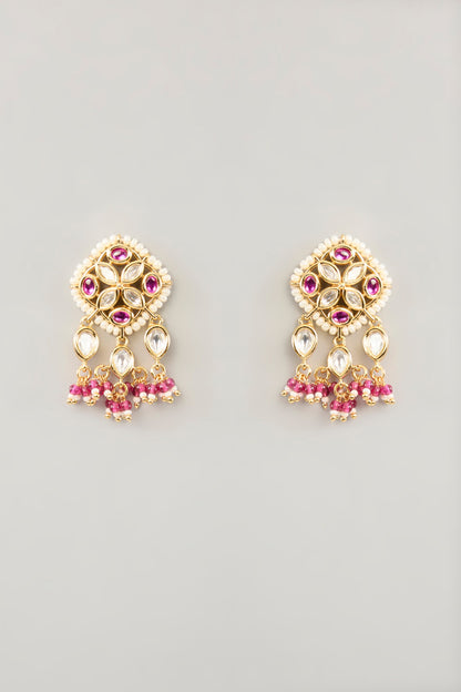 Gold Plated Kundan Polki & Pink Stone Necklace Set