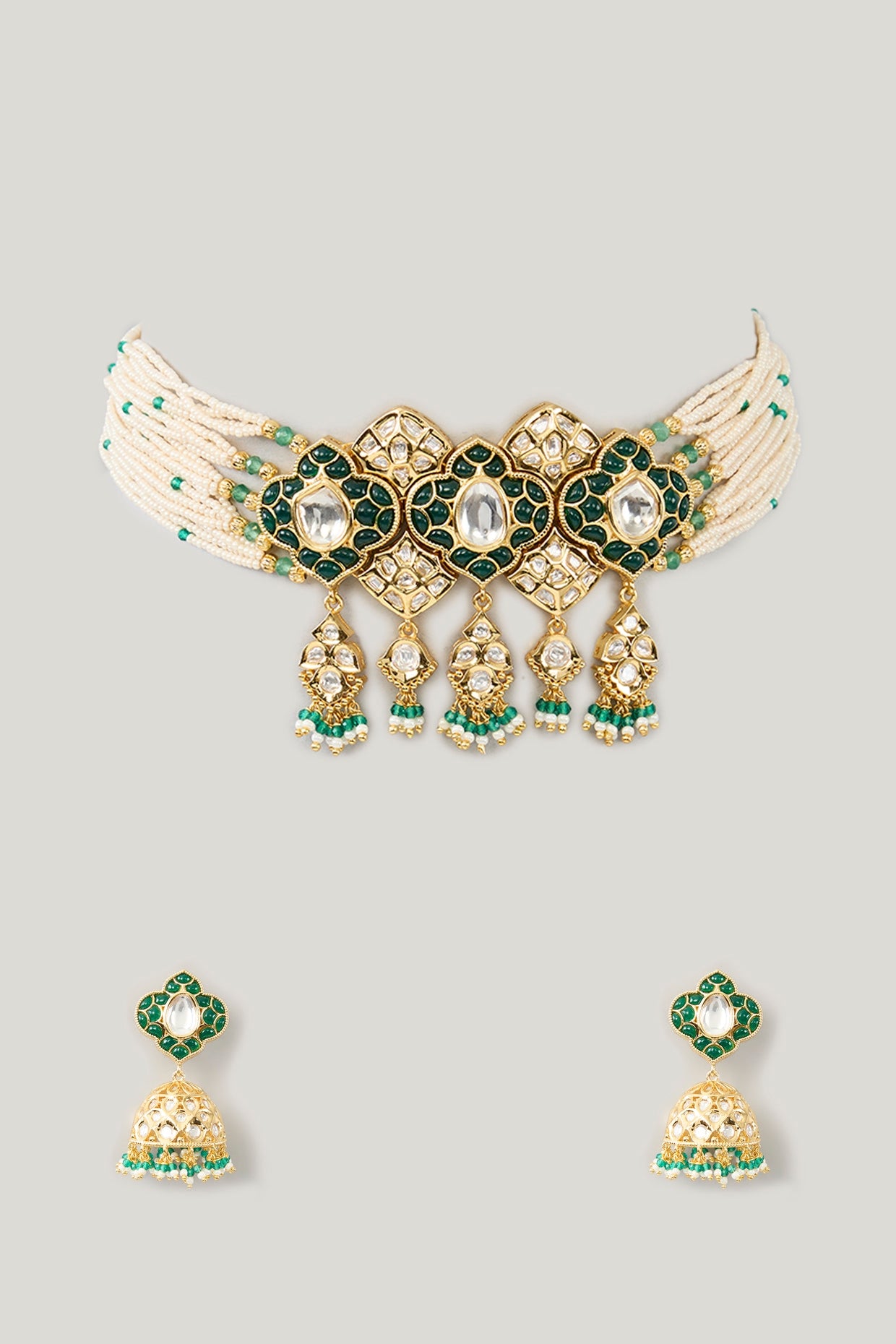 Gold Plated Kundan Polki & Pearl Choker Necklace Set