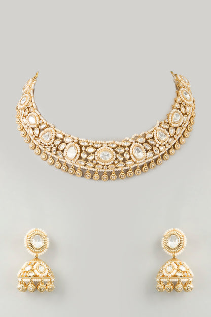 Gold Finish Kundan Polki Necklace Set