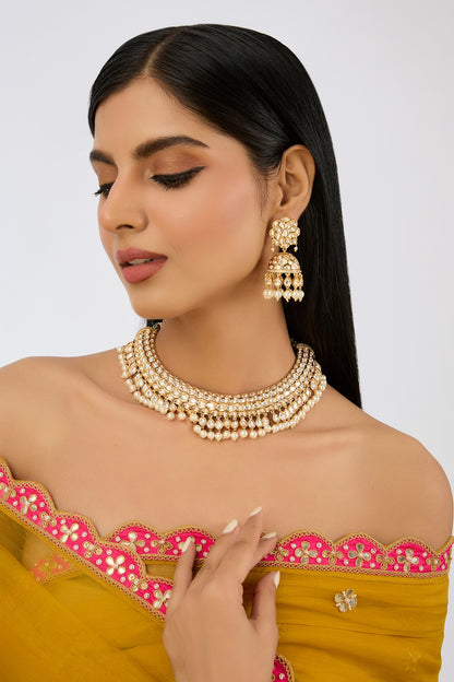 Gold Finish Kundan Polki Choker Necklace Set