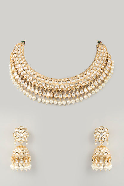 Gold Finish Kundan Polki Choker Necklace Set
