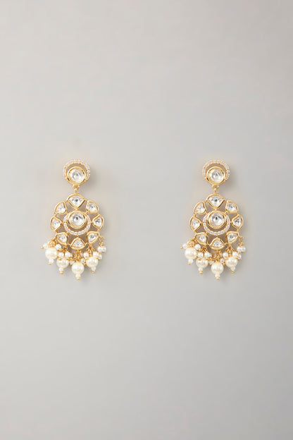 Gold Finish Kundan Polki & Pearl Necklace Set
