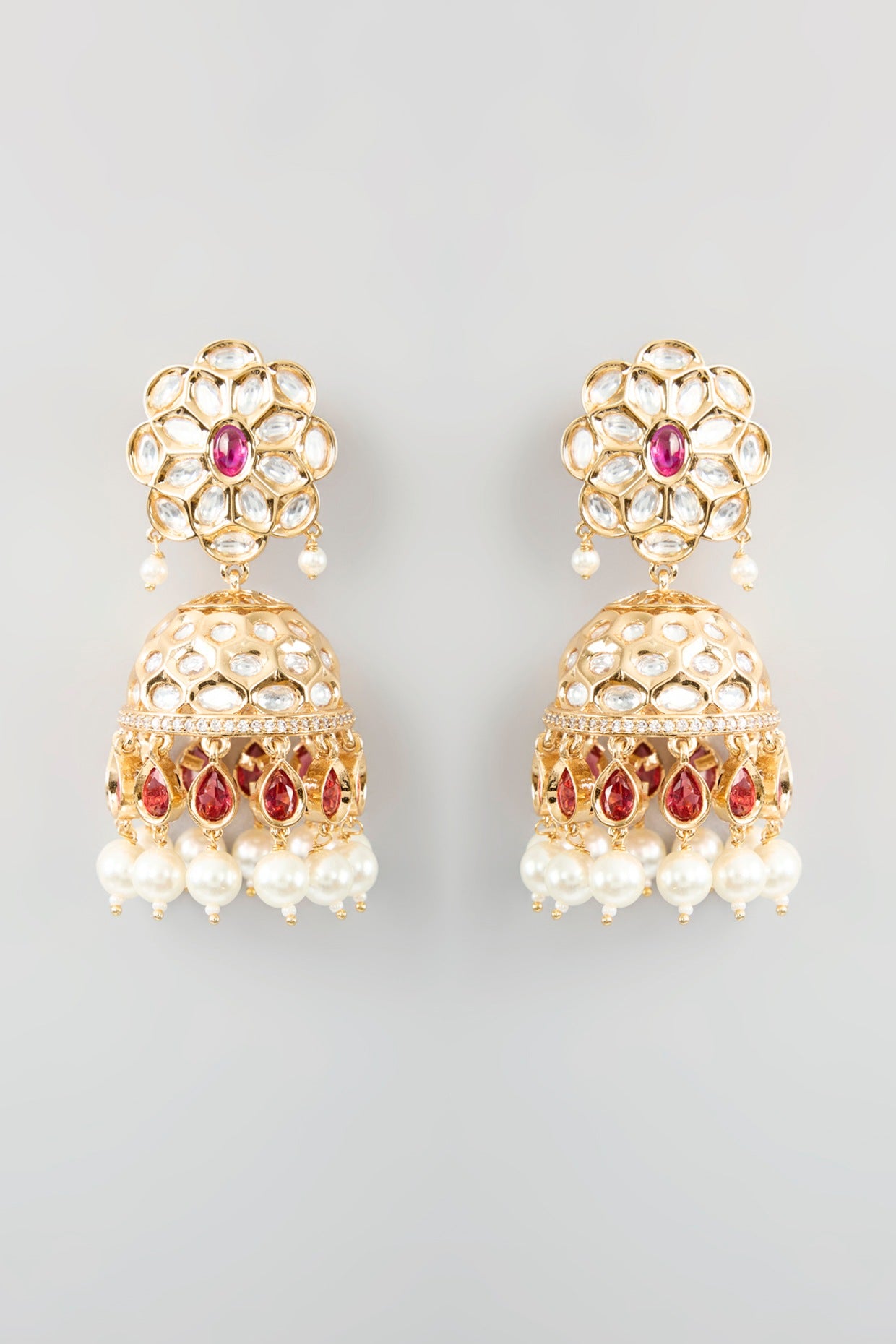Gold Finish Kundan Polki & Red Stone Necklace Set