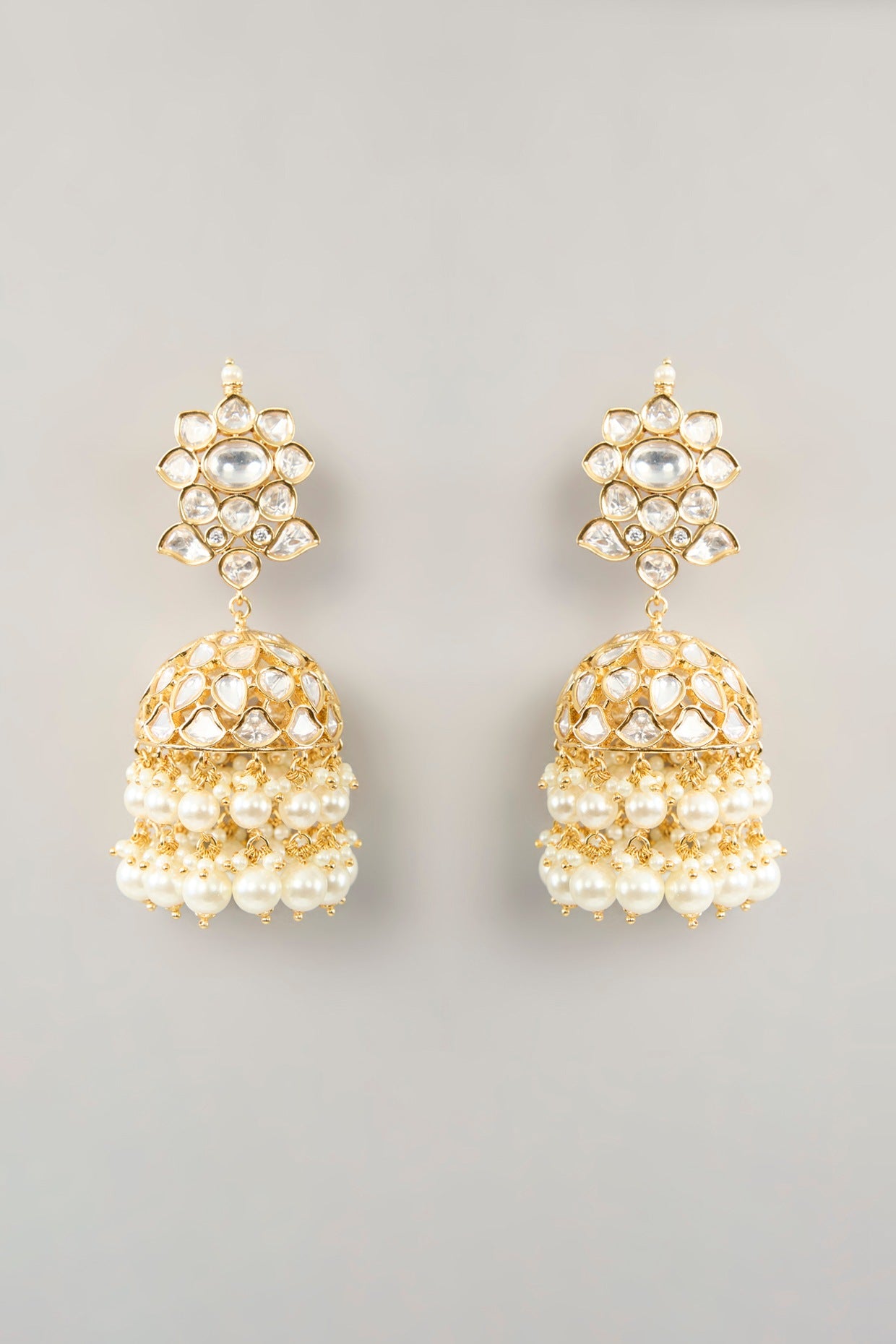 Gold Finish Kundan Polki & Pearl Drop Necklace Set