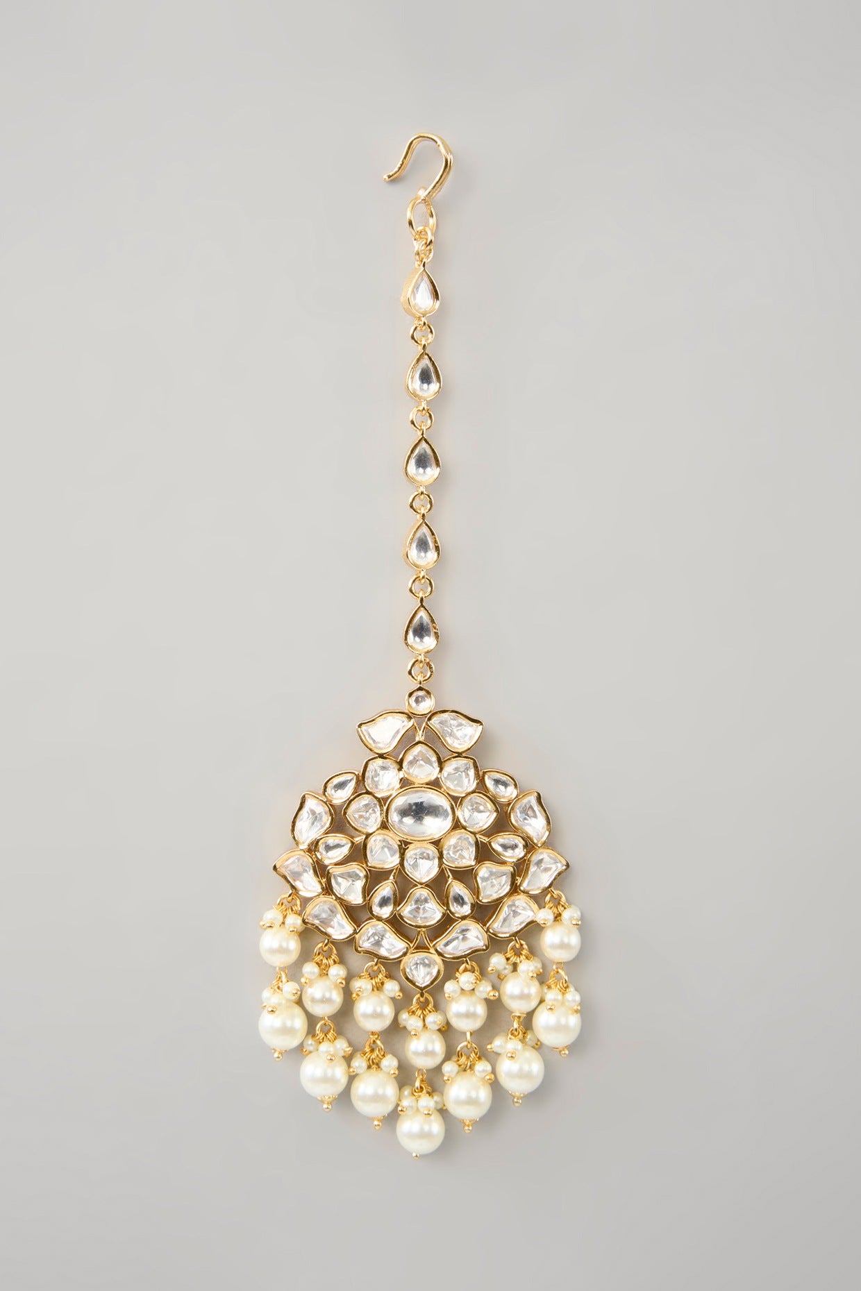 Gold Finish Kundan Polki & Pearl Drop Necklace Set