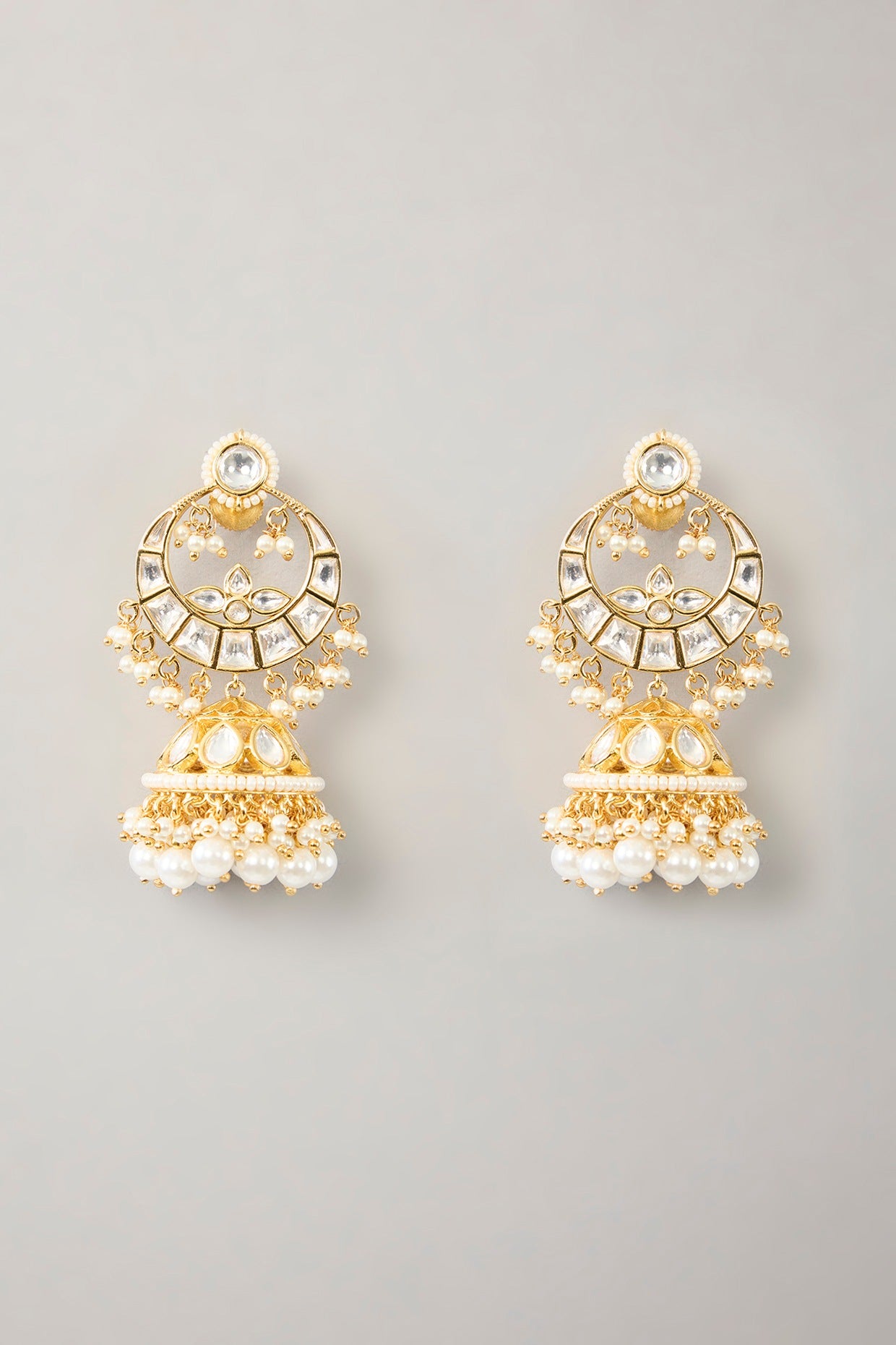 Gold Finish Kundan Polki & Pearl Drop Necklace Set
