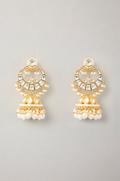 Gold Finish Kundan Polki & Pearl Drop Necklace Set