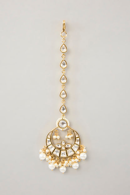 Gold Finish Kundan Polki & Pearl Drop Necklace Set