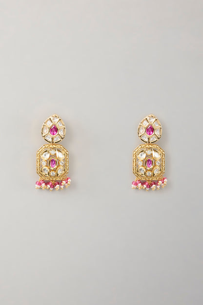 Gold Plated Kundan Polki & Pink Stone Choker Necklace Set