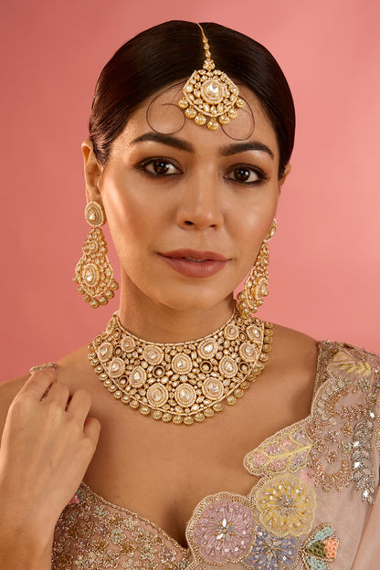 Gold Finish Kundan Polki Necklace Set