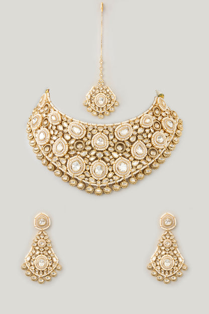 Gold Finish Kundan Polki Necklace Set
