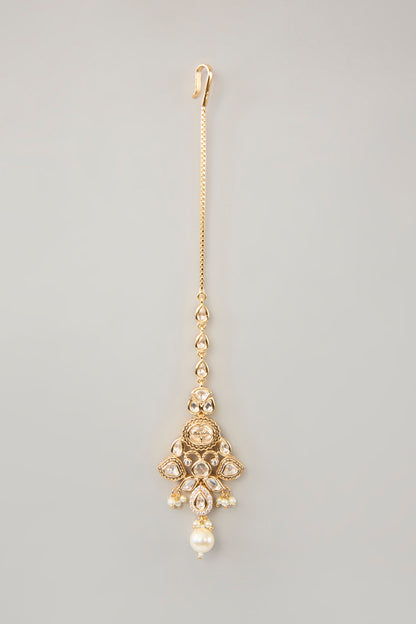Gold Finish Kundan Polki & Pearl Drop Necklace Set