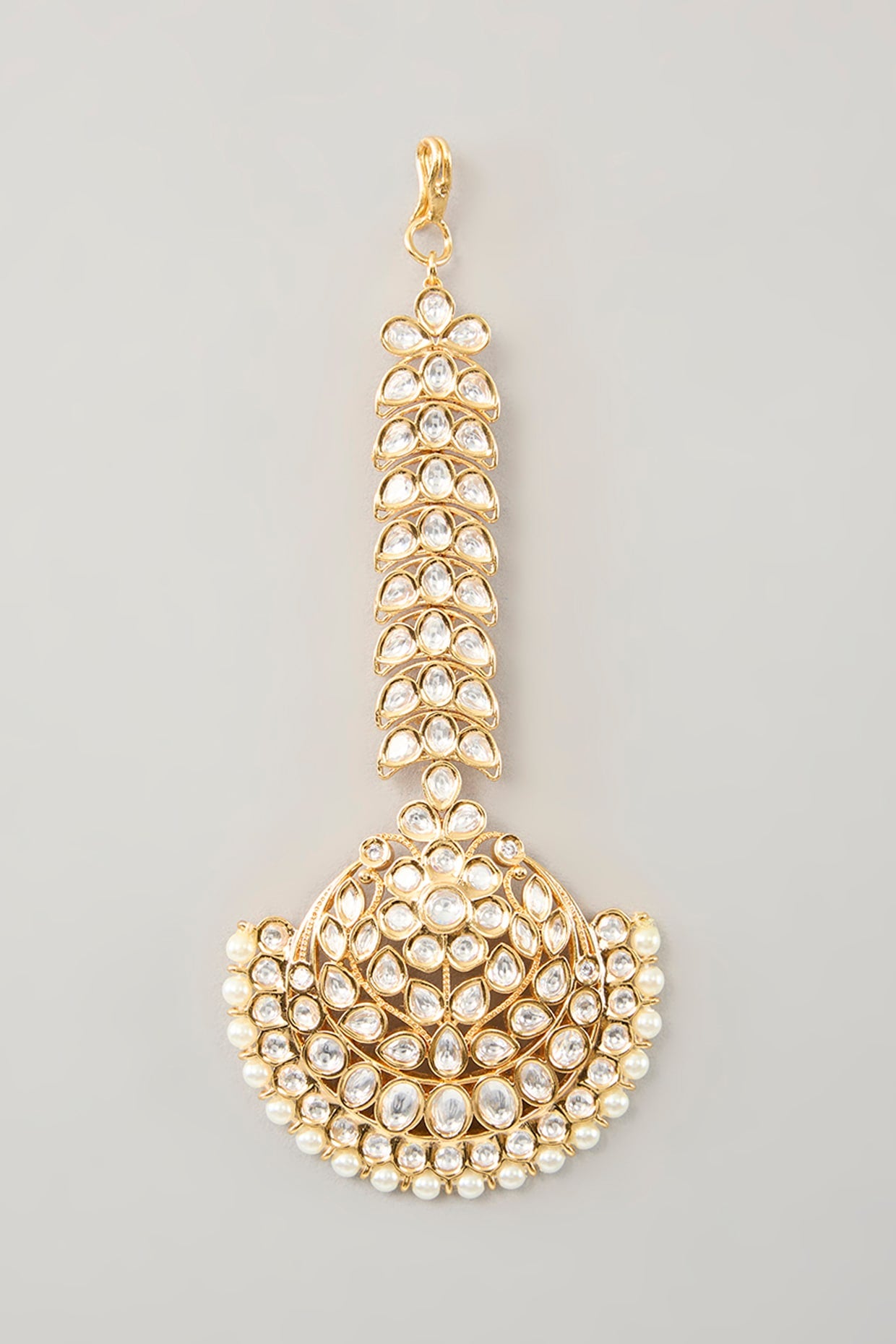 Gold Finish Kundan Polki & Pearl Maangtikka