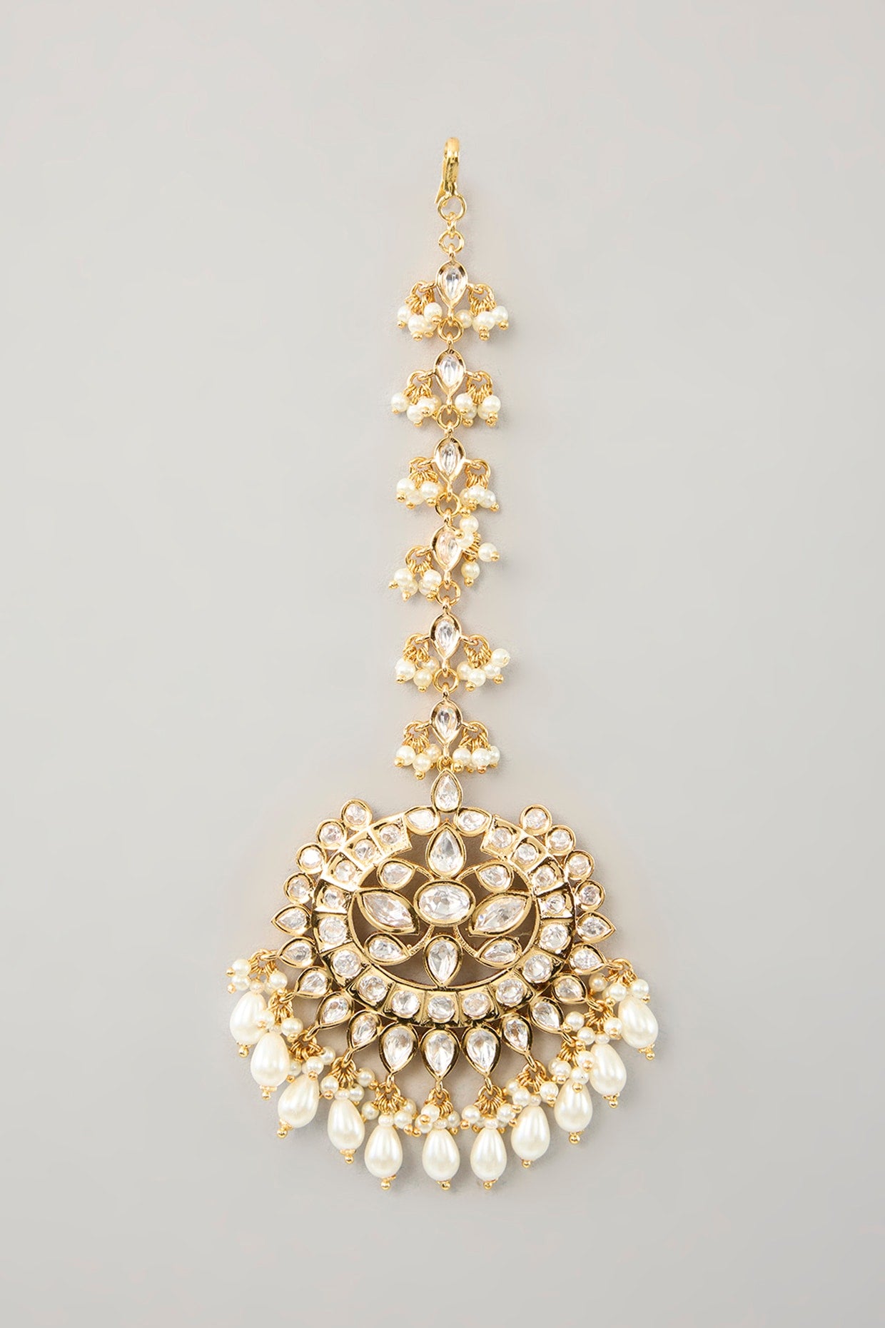 Gold Finish Kundan Polki & Pearl Maangtikka