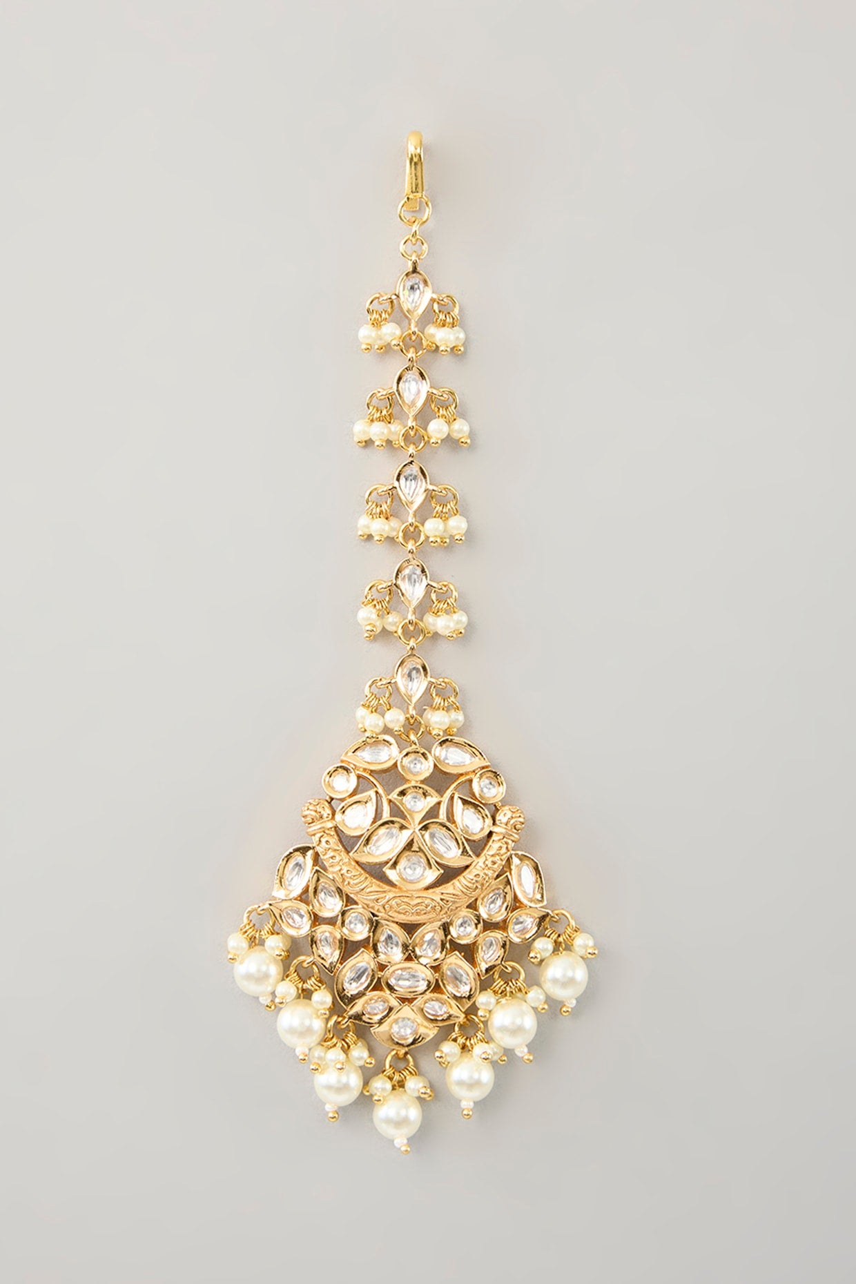 Gold Finish Kundan Polki & Pearl Maangtikka