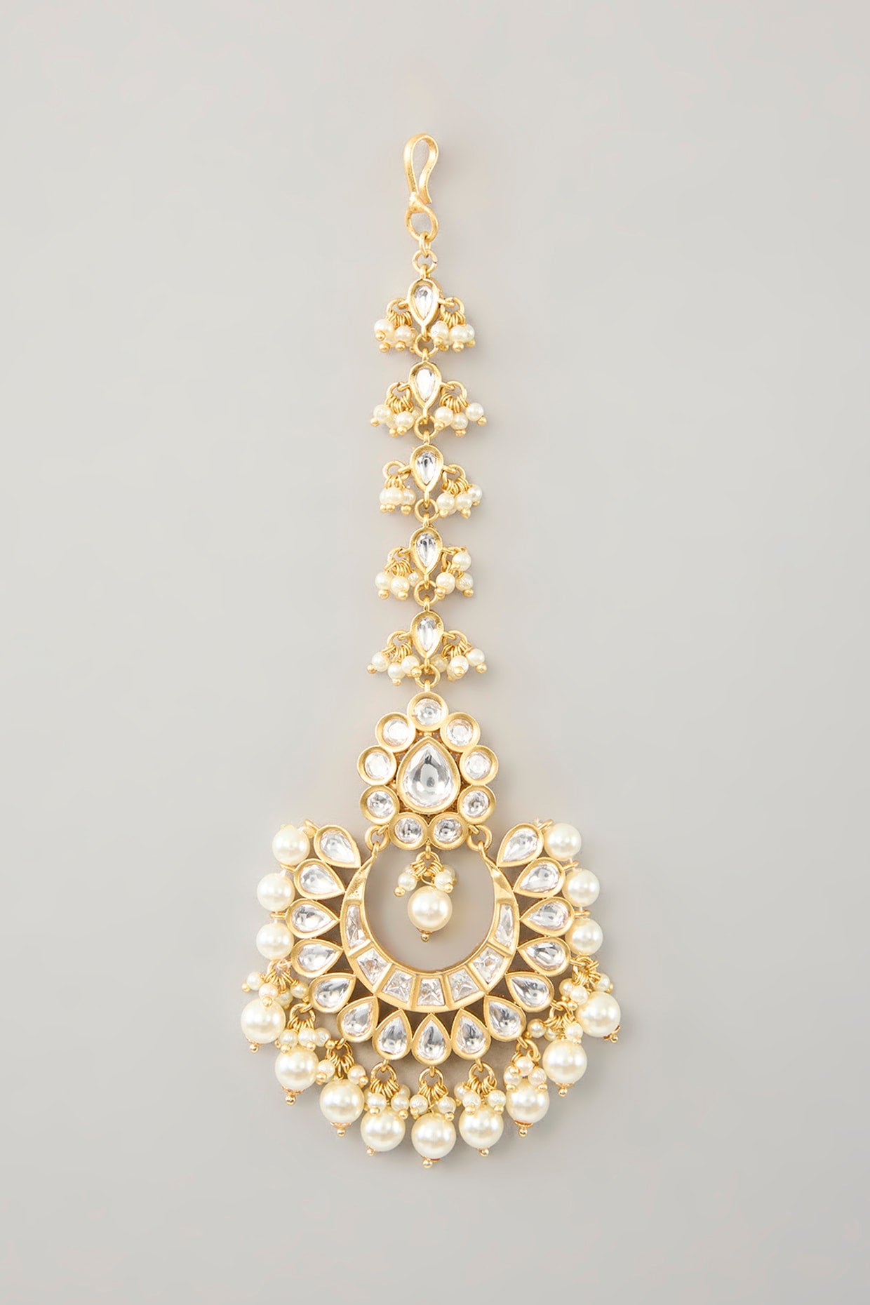 Gold Finish Kundan Polki & Pearl Maangtikka